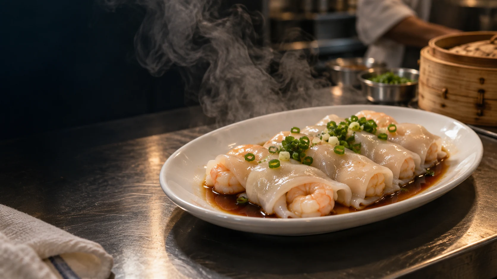 肠粉出餐特写